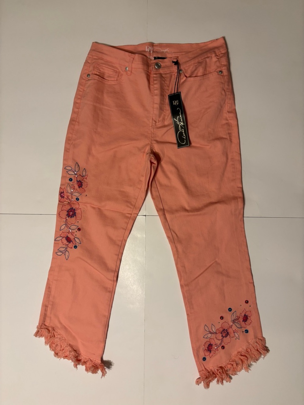 Coral Embroidered Fringe Hem Women’s Jeans